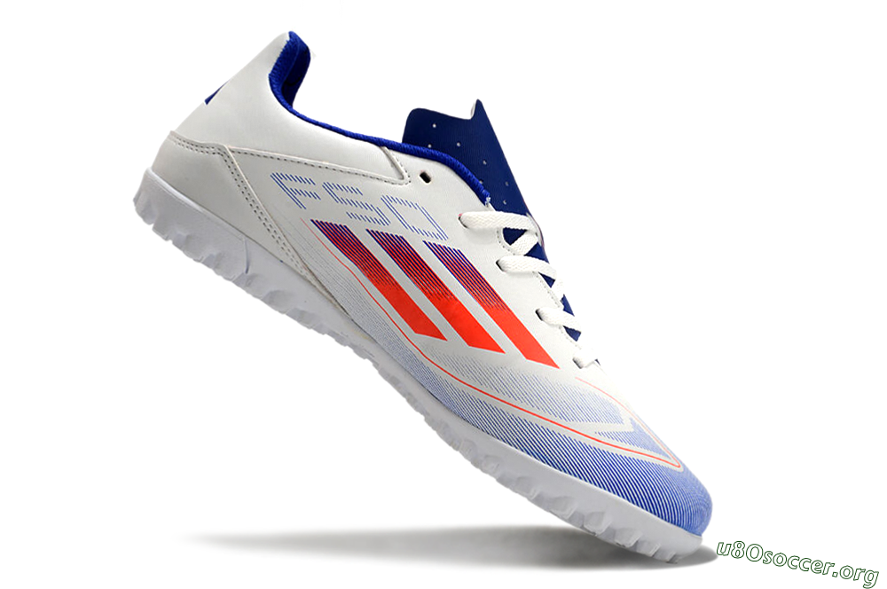 Adidas F50 Club TF Football Shoes - White/Blue/Red 4