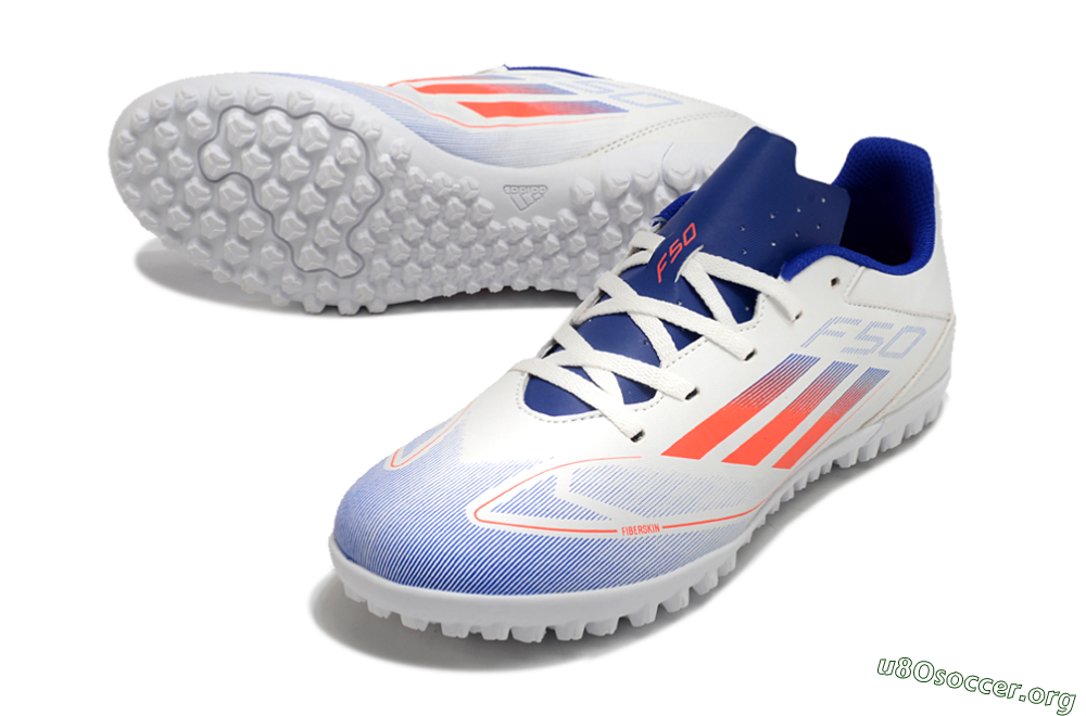 Adidas F50 Club TF Football Shoes - White/Blue/Red 0