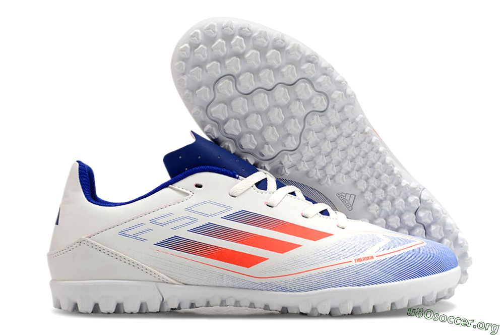Adidas F50 Club TF Football Shoes - White/Blue/Red 2
