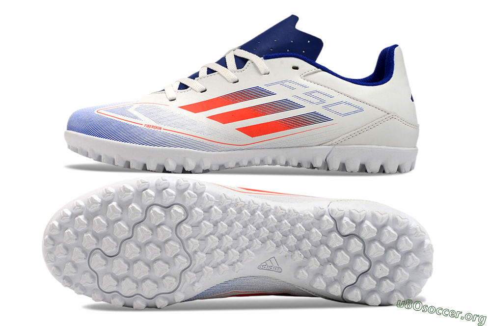 Adidas F50 Club TF Football Shoes - White/Blue/Red 1