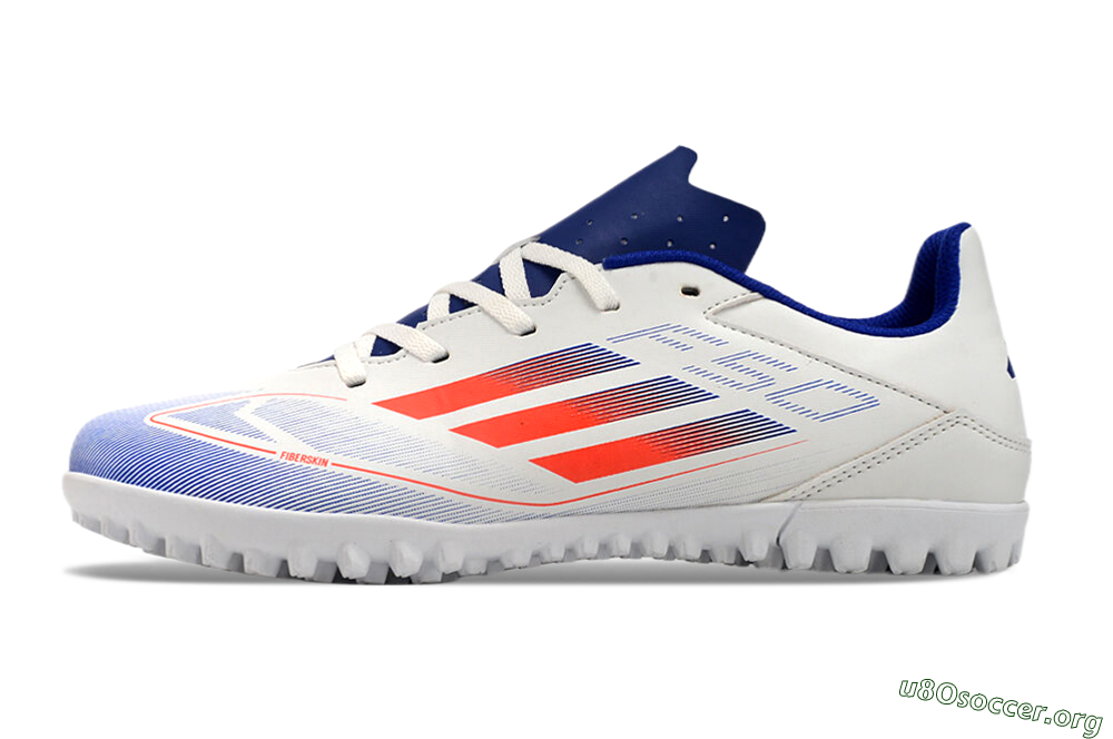 Adidas F50 Club TF Football Shoes - White/Blue/Red 3