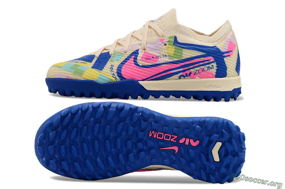 Nike Air Zoom Mercurial Vapor 15 Elite TF Football Shoes - Beige/Pink/Blue 1