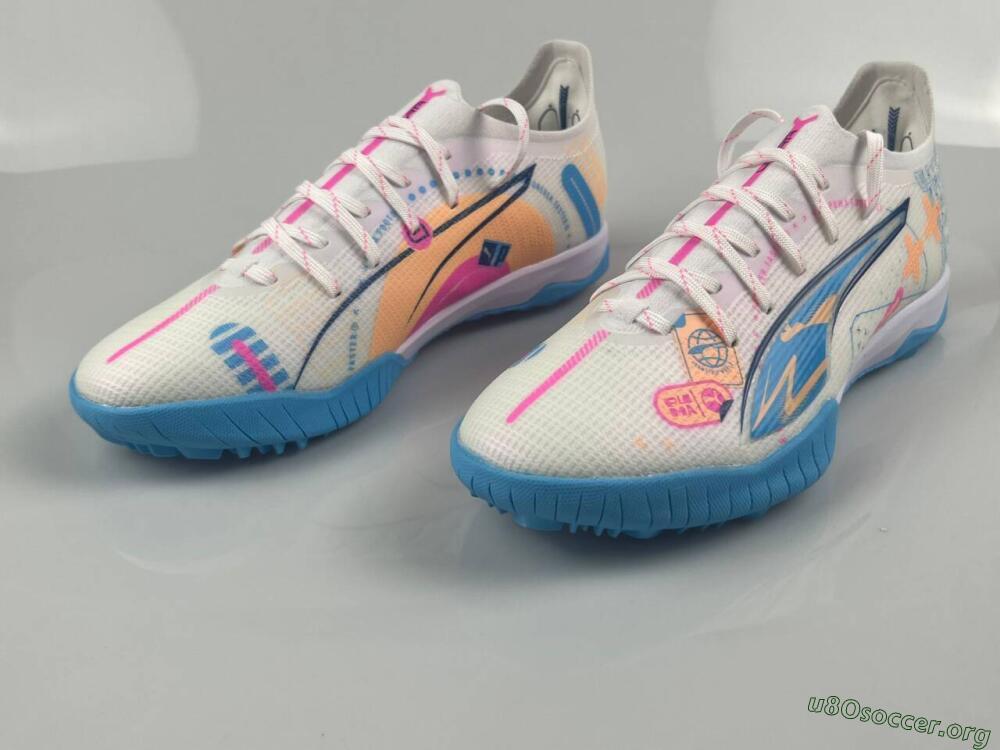Puma Ultra 5 Ultimate TF Football Shoes - White/Blue/Pink/Yellow