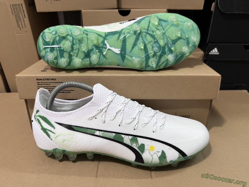 Puma Ultra Ultimate FG Football Boots - White/Black/Green