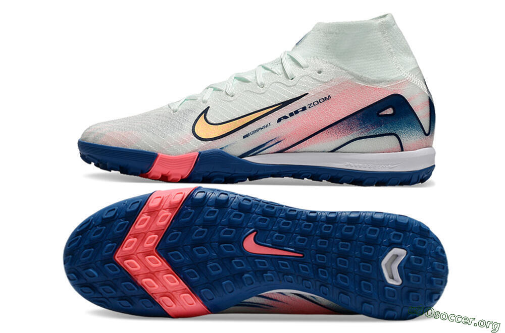 Nike Air Zoom Mercurial Superfly 10 Elite TF Football Shoes - White/Pink/Blue 7