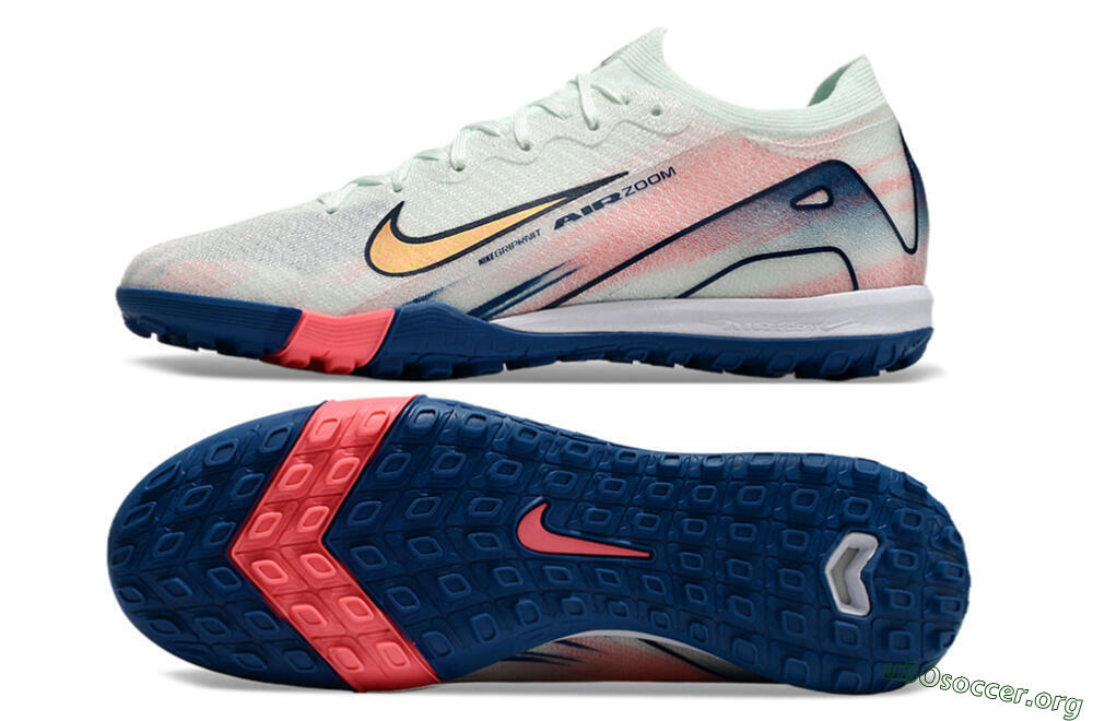 Nike Air Zoom Mercurial Vapor 16 Elite TF Football Shoes - White/Pink/Blue 7