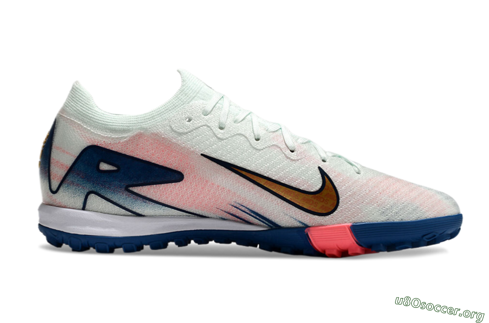 Nike Air Zoom Mercurial Vapor 16 Elite TF Football Shoes - White/Pink/Blue 6