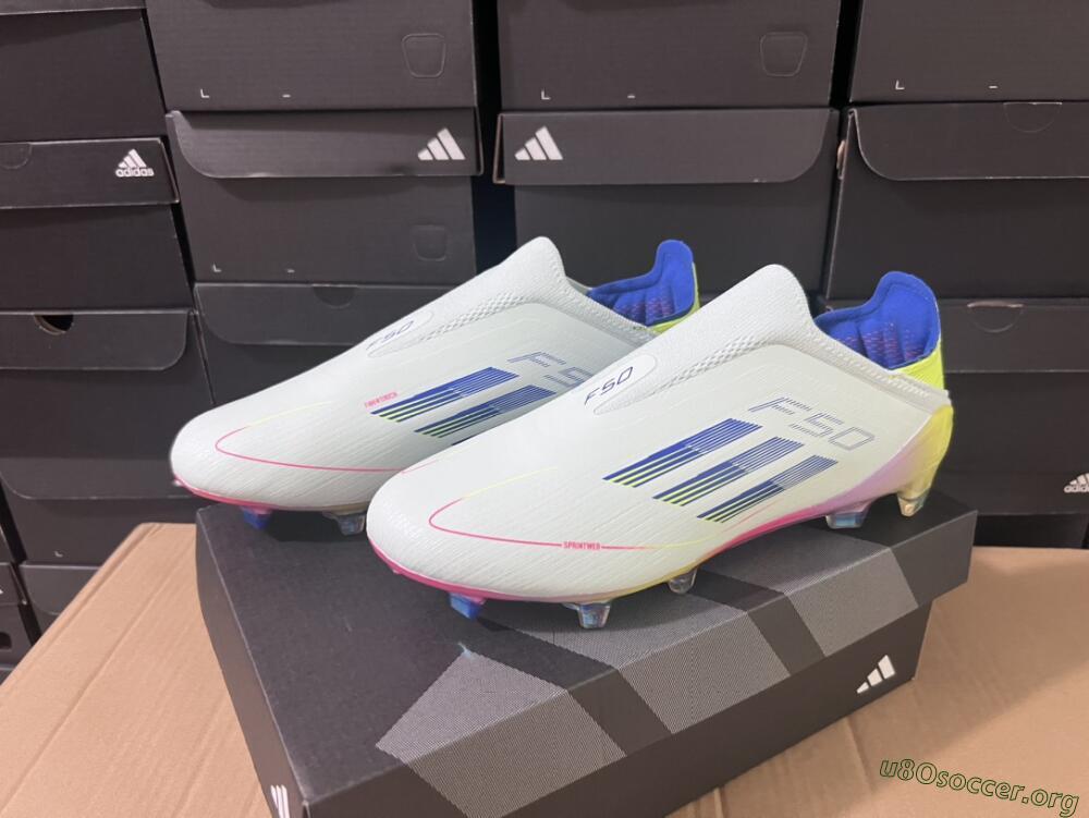 Adidas F50 Elite Laceless FG Football Boots - White/Blue/Pink/Yellow