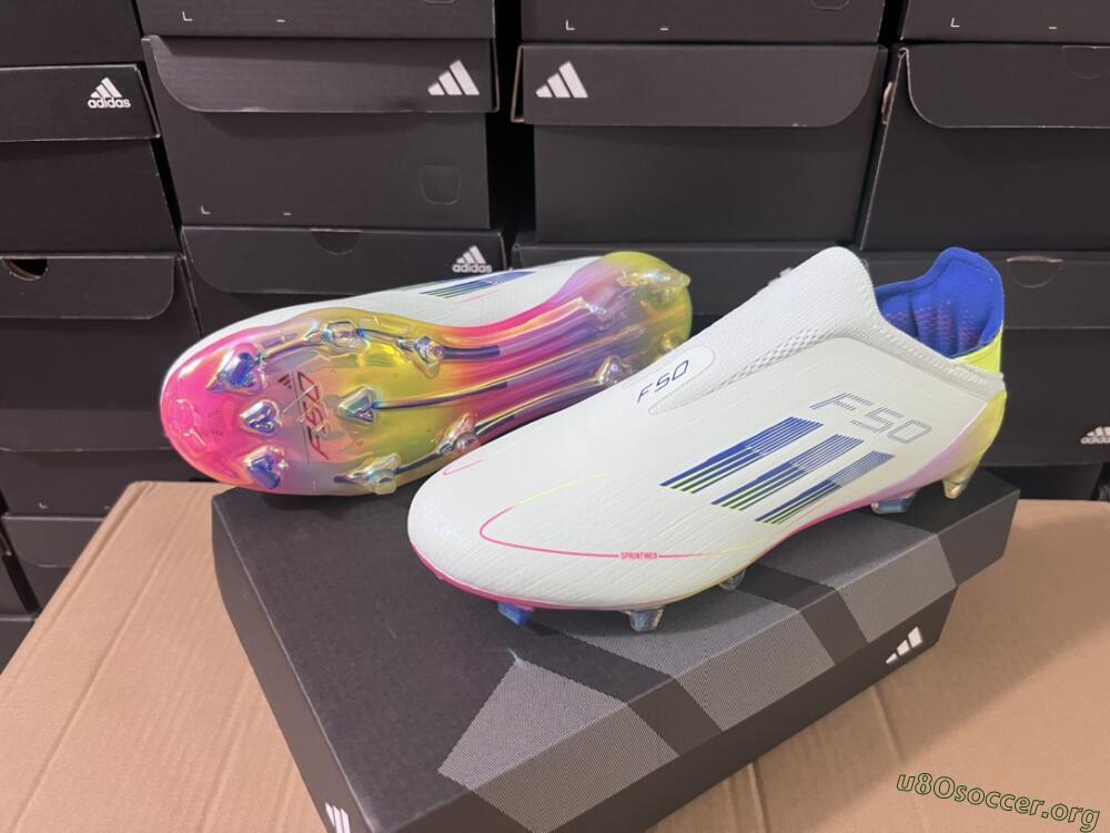 Adidas F50 Elite Laceless FG Football Boots - White/Blue/Pink/Yellow