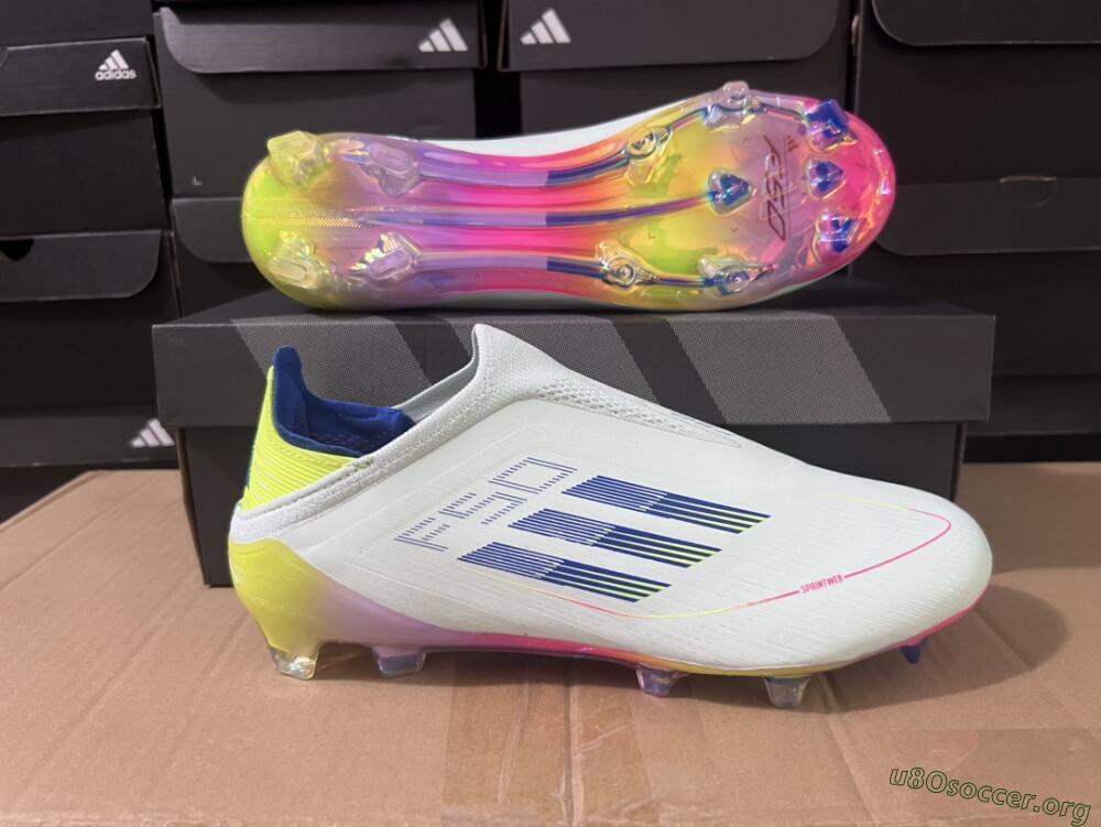 Adidas F50 Elite Laceless FG Football Boots - White/Blue/Pink/Yellow