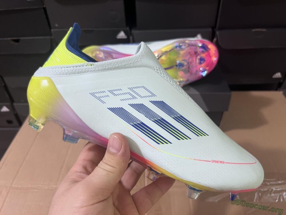 Adidas F50 Elite Laceless FG Football Boots - White/Blue/Pink/Yellow