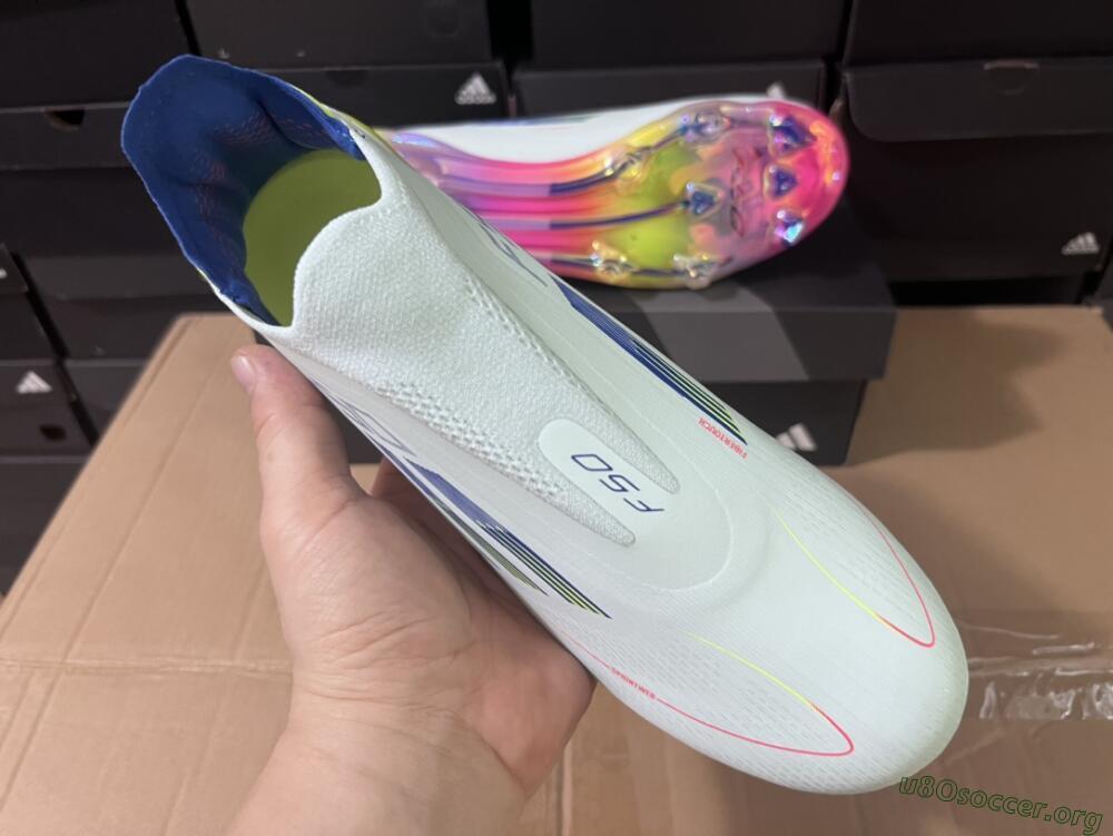 Adidas F50 Elite Laceless FG Football Boots - White/Blue/Pink/Yellow
