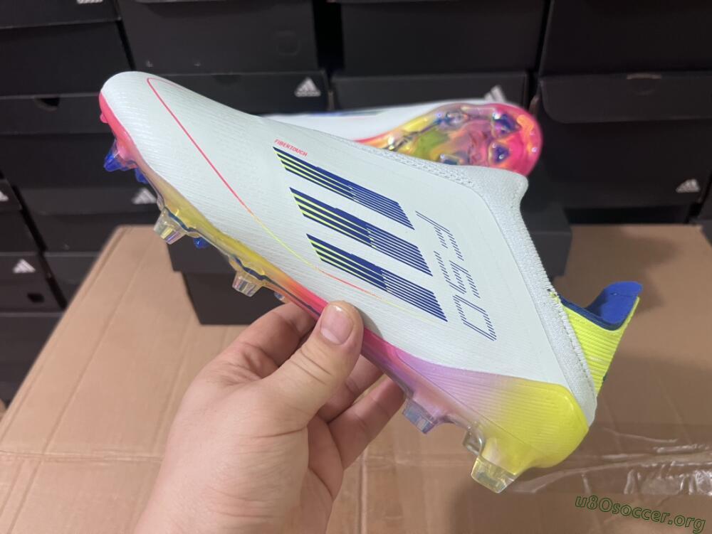 Adidas F50 Elite Laceless FG Football Boots - White/Blue/Pink/Yellow