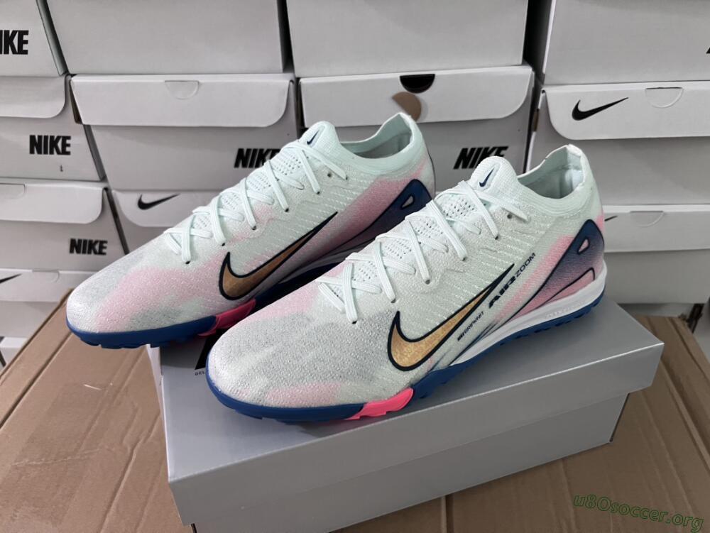 Nike Air Zoom Mercurial Vapor 16 Elite TF Football Shoes - White/Pink/Blue