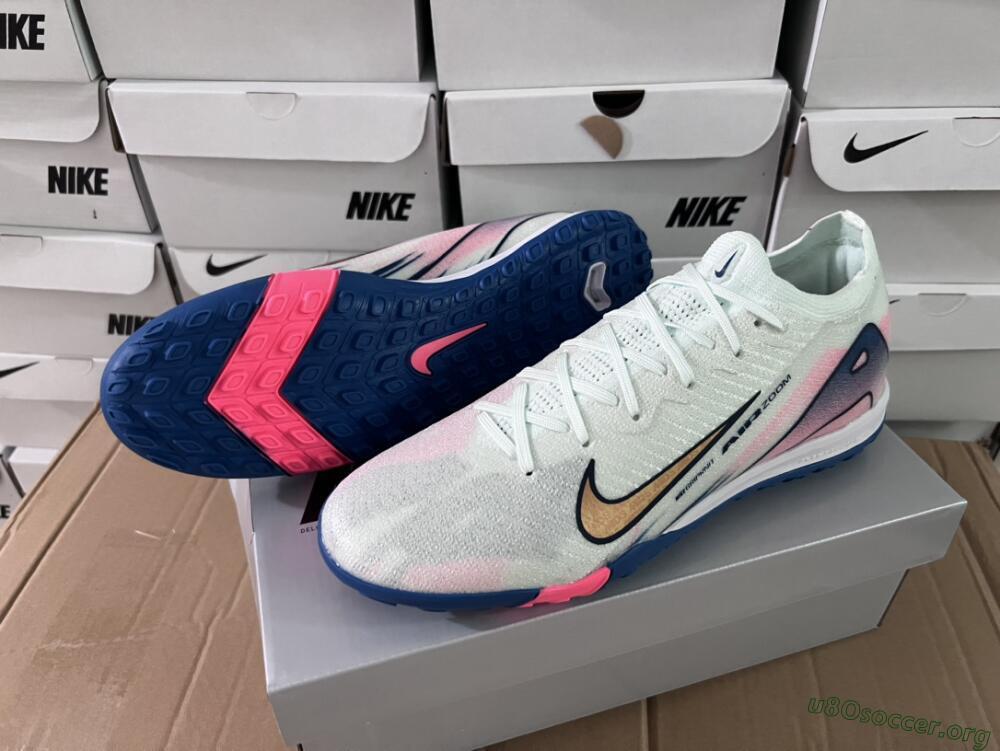 Nike Air Zoom Mercurial Vapor 16 Elite TF Football Shoes - White/Pink/Blue
