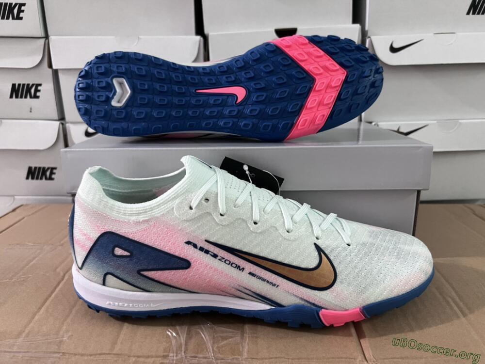Nike Air Zoom Mercurial Vapor 16 Elite TF Football Shoes - White/Pink/Blue