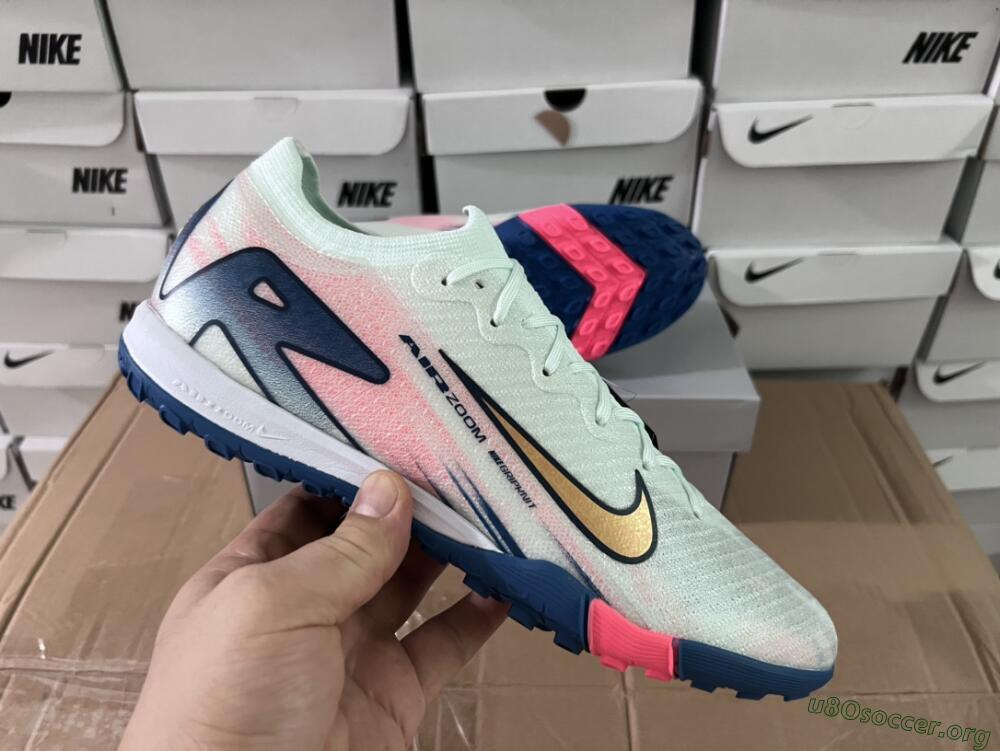 Nike Air Zoom Mercurial Vapor 16 Elite TF Football Shoes - White/Pink/Blue