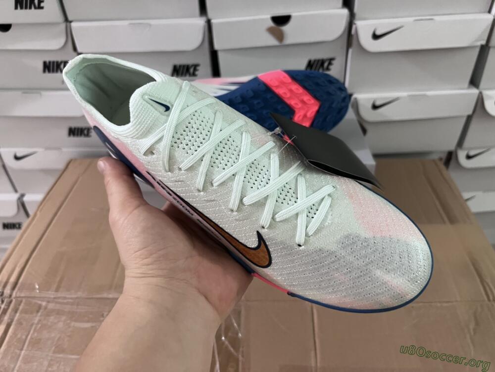 Nike Air Zoom Mercurial Vapor 16 Elite TF Football Shoes - White/Pink/Blue