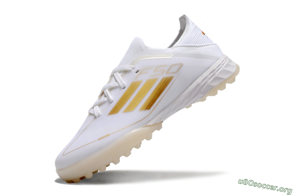 Kids Adidas F50 Elite TF Football Shoes - White/Gold 6