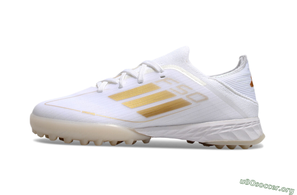 Kids Adidas F50 Elite TF Football Shoes - White/Gold 3