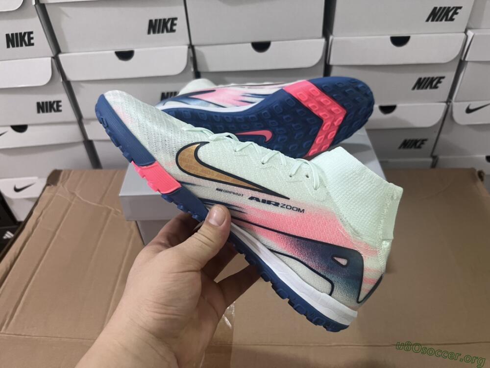 Nike Air Zoom Mercurial Superfly 10 Elite TF Football Shoes - White/Pink/Blue