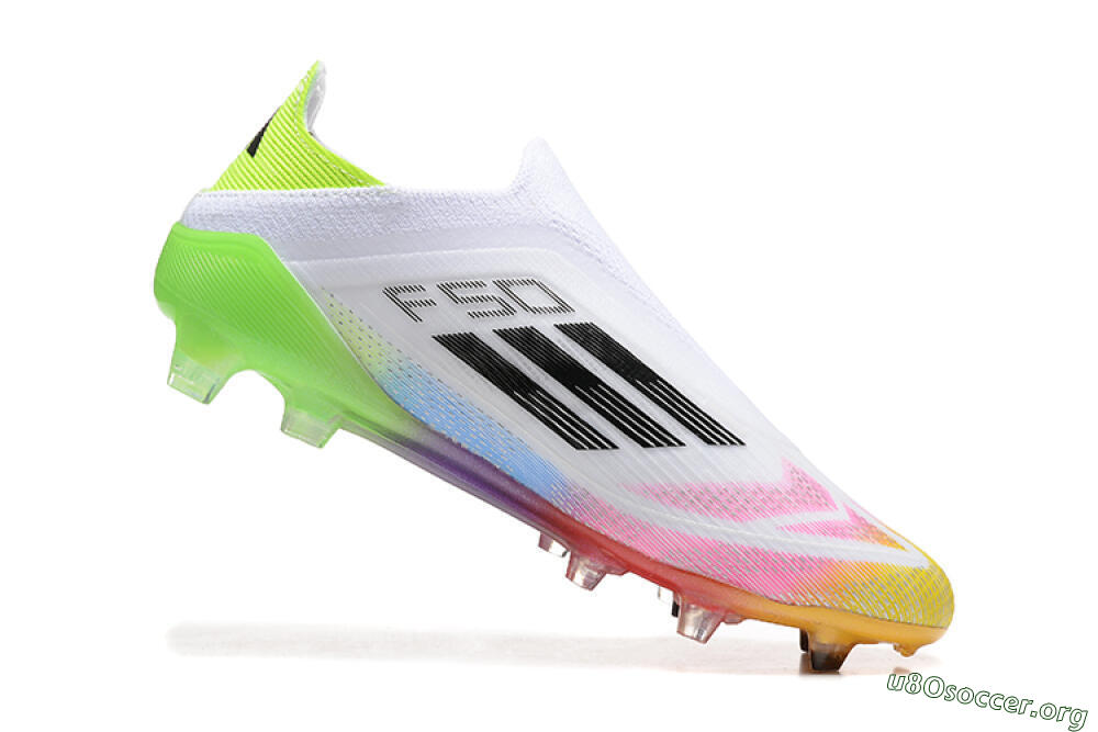 Adidas F50 Elite Laceless FG Football Boots - White/Gold/Pink/Blue/Yellow 4
