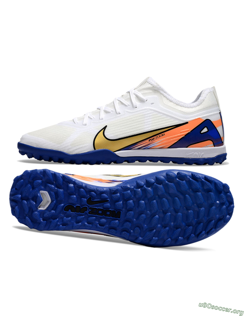 Nike Air Zoom Mercurial Vapor 16 Elite TF Football Shoes - White/Gold/Orange/Blue 1