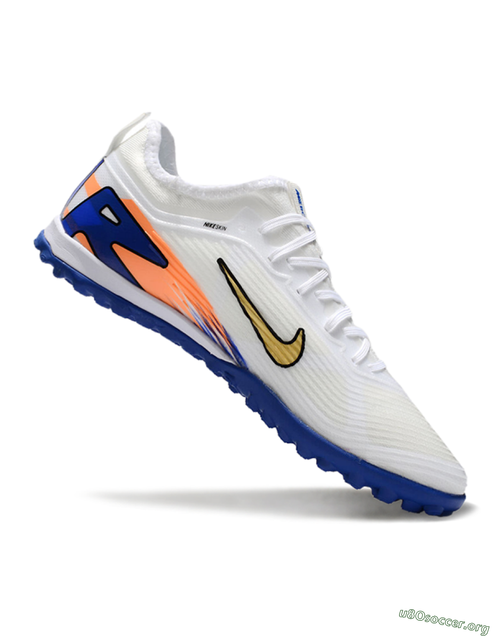 Nike Air Zoom Mercurial Vapor 16 Elite TF Football Shoes - White/Gold/Orange/Blue 4