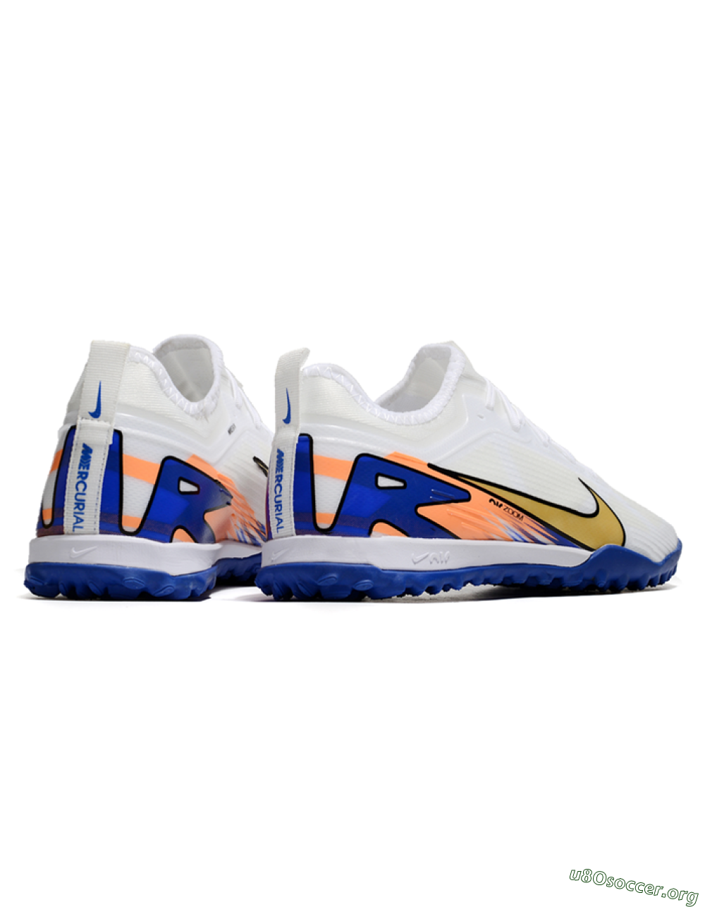 Nike Air Zoom Mercurial Vapor 16 Elite TF Football Shoes - White/Gold/Orange/Blue 6