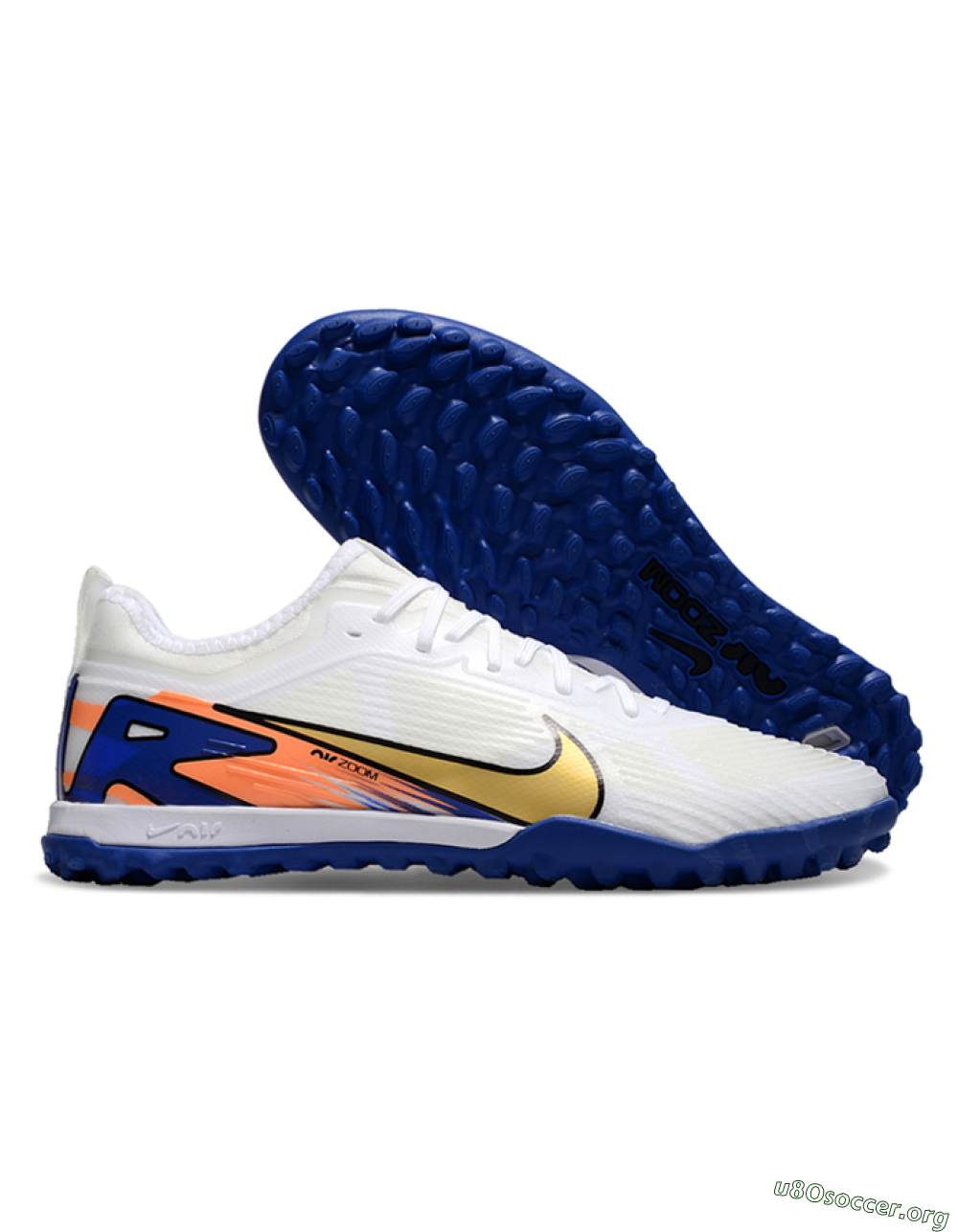 Nike Air Zoom Mercurial Vapor 16 Elite TF Football Shoes - White/Gold/Orange/Blue 2