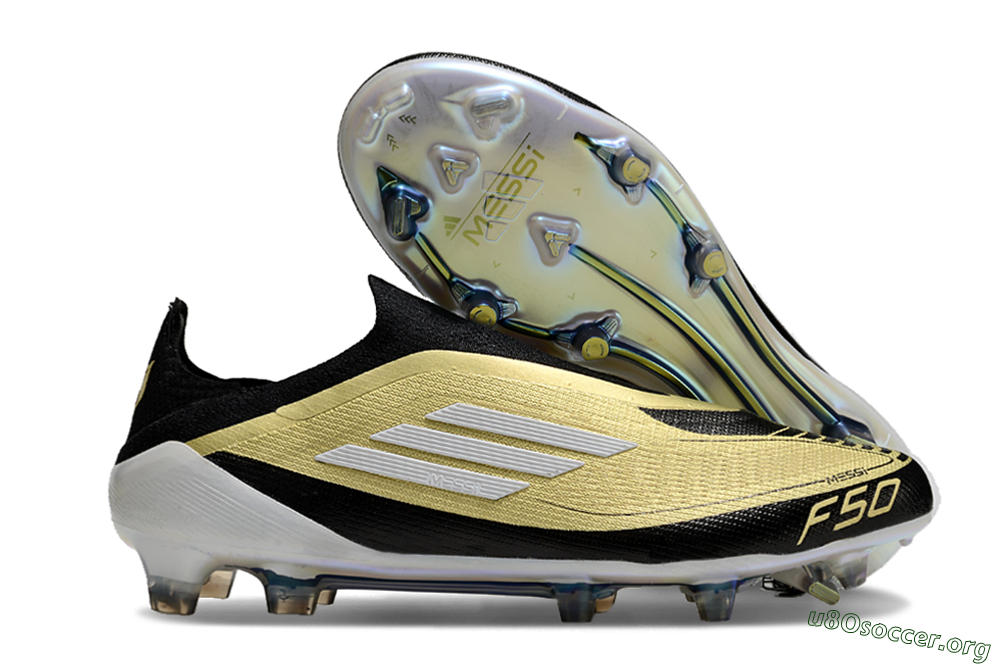 Adidas F50 Adizero Messi Laceless FG Football Boots - Gold/White/Black 2