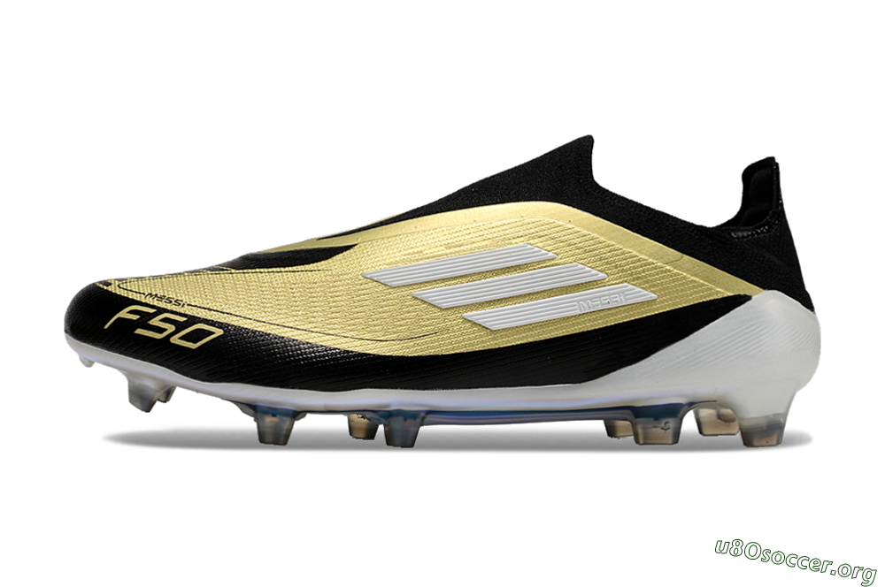 Adidas F50 Adizero Messi Laceless FG Football Boots - Gold/White/Black 3