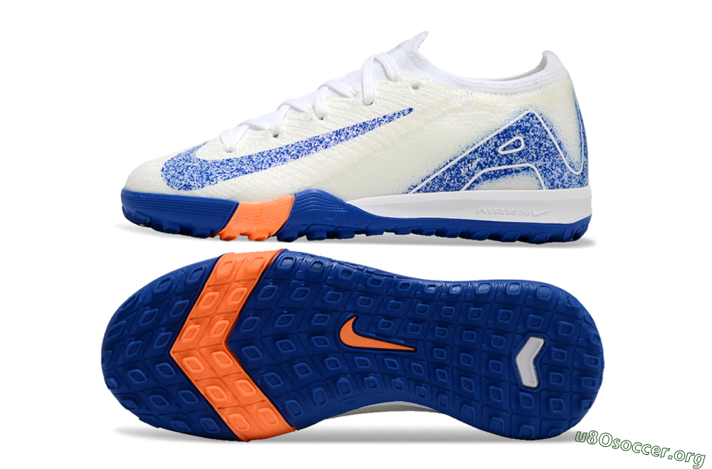 Kids Nike Air Zoom Mercurial Vapor 16 Elite TF Football Shoes - Beige/Blue/White 1