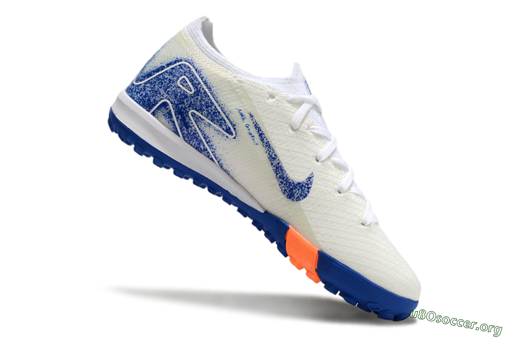 Kids Nike Air Zoom Mercurial Vapor 16 Elite TF Football Shoes - Beige/Blue/White 4