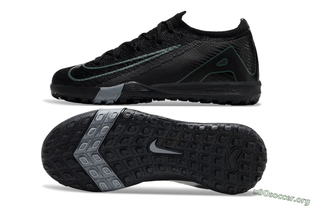 Kids Nike Air Zoom Mercurial Vapor 16 Elite TF Football Shoes - Black/Green/Silver 1