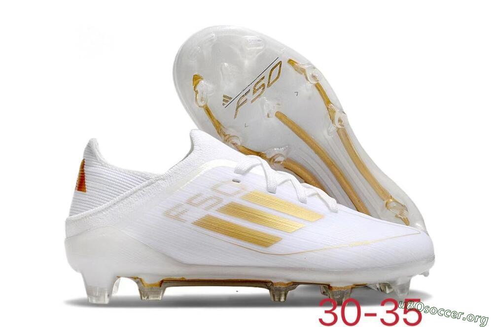Kids Adidas F50 Elite FG Football Boots - White/Gold/Red 2