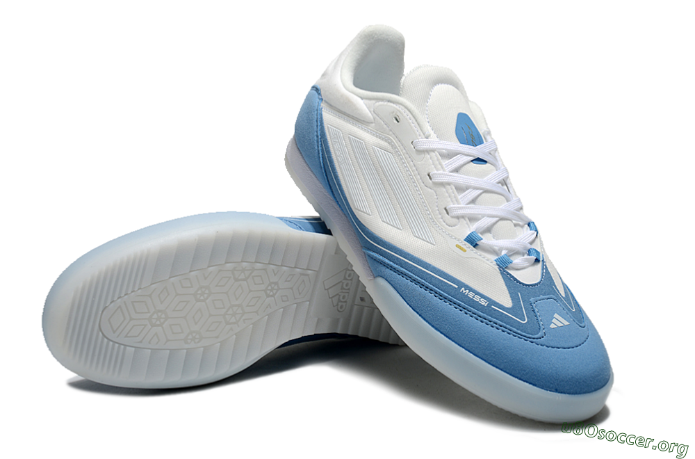 Messi Adizero F50 Freestyle IC Football Shoes - White/Blue/Grey 0