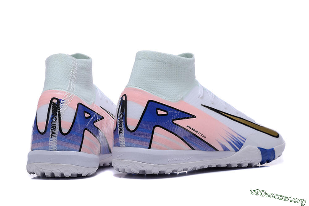 Nike Air Zoom Mercurial Superfly 10 Elite TF Football Shoes - White/Gold/Blue/Pink 6