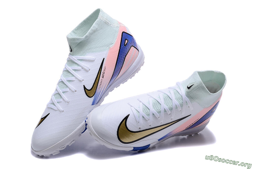 Nike Air Zoom Mercurial Superfly 10 Elite TF Football Shoes - White/Gold/Blue/Pink 0