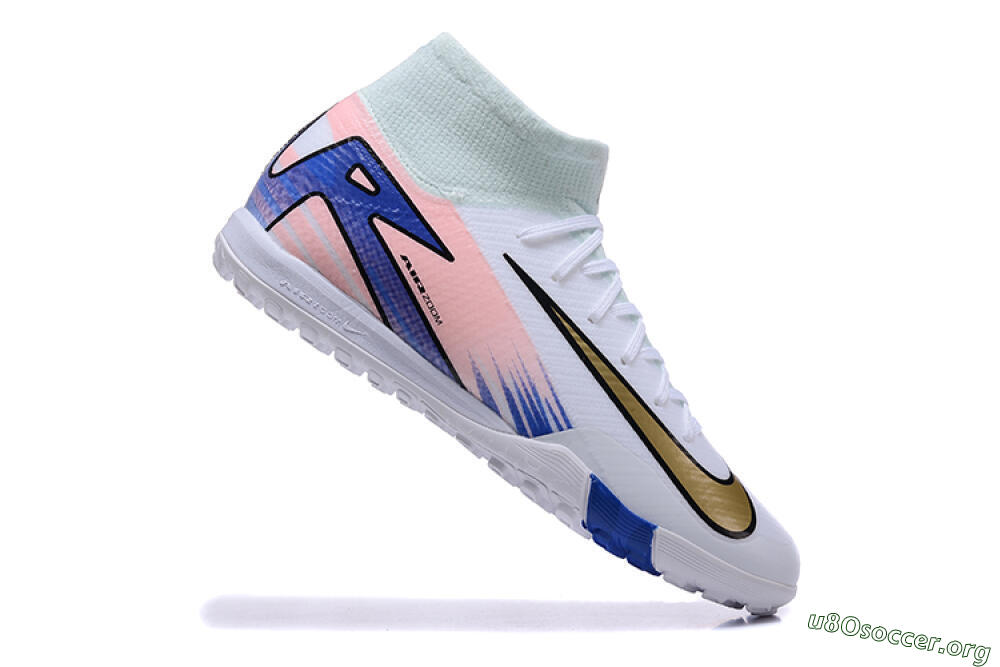 Nike Air Zoom Mercurial Superfly 10 Elite TF Football Shoes - White/Gold/Blue/Pink 4