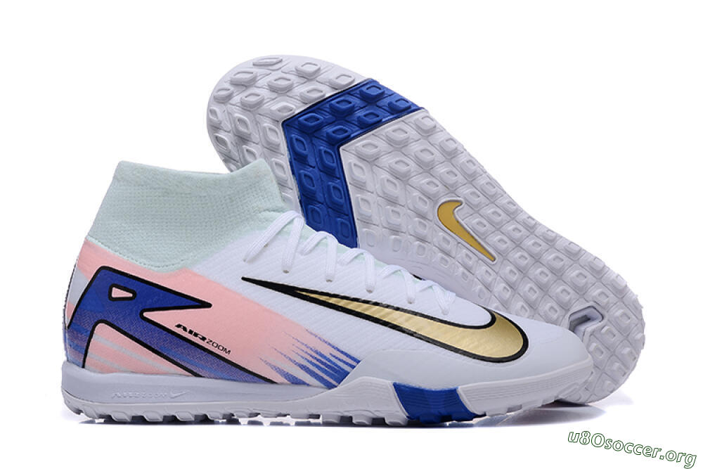Nike Air Zoom Mercurial Superfly 10 Elite TF Football Shoes - White/Gold/Blue/Pink 2