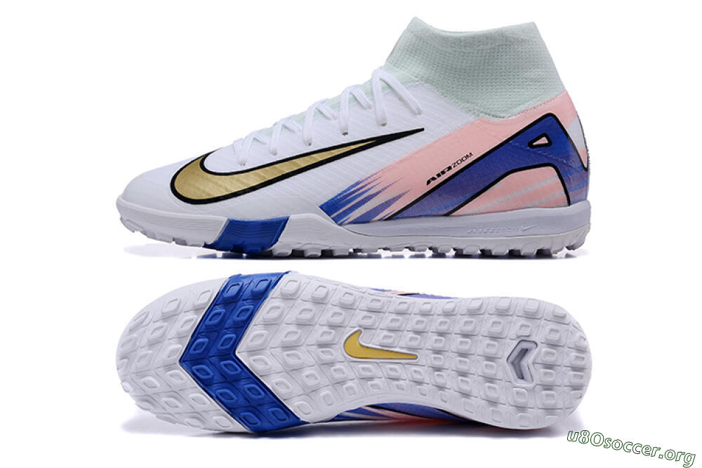 Nike Air Zoom Mercurial Superfly 10 Elite TF Football Shoes - White/Gold/Blue/Pink 1