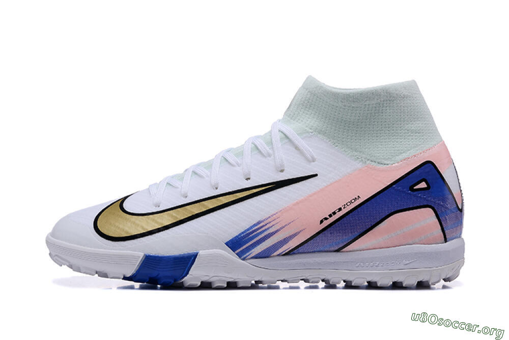 Nike Air Zoom Mercurial Superfly 10 Elite TF Football Shoes - White/Gold/Blue/Pink 3