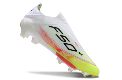 Adidas F50+ Lightstrike Elite Laceless FG Football Boots - White/Red/Yellow