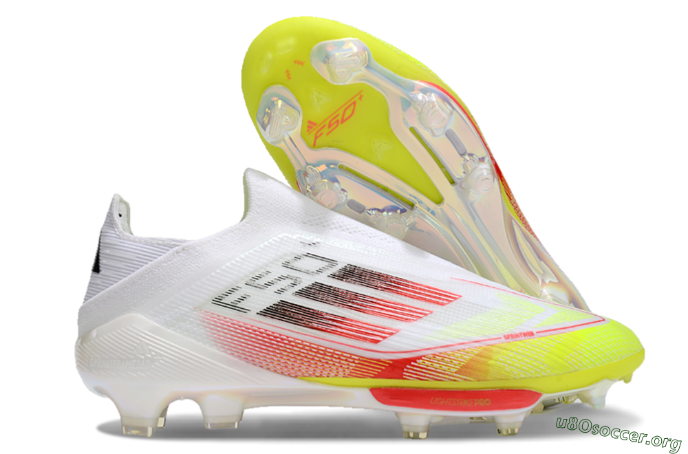 Adidas F50+ Lightstrike Elite Laceless FG Football Boots - White/Red/Yellow 2
