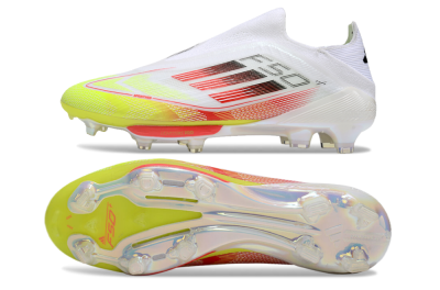 Adidas F50+ Lightstrike Elite Laceless FG Football Boots - White/Red/Yellow