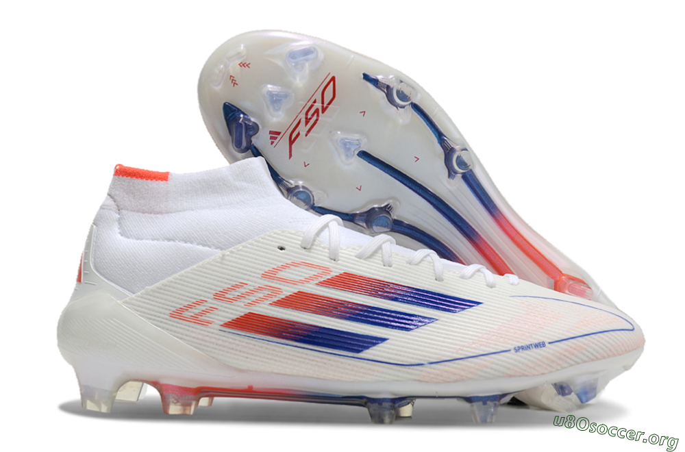 Adidas F50 Elite Mid FG Football Boots - White/Blue/Red 2
