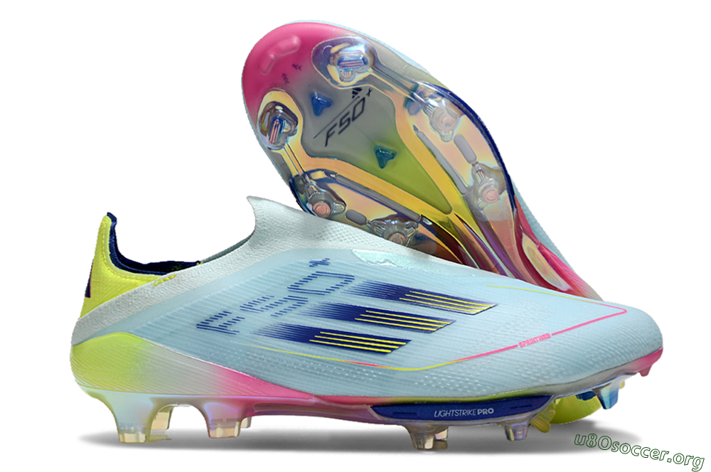 Adidas F50+ Lightstrike Elite Laceless FG Football Boots - Blue/Yellow/Pink 2