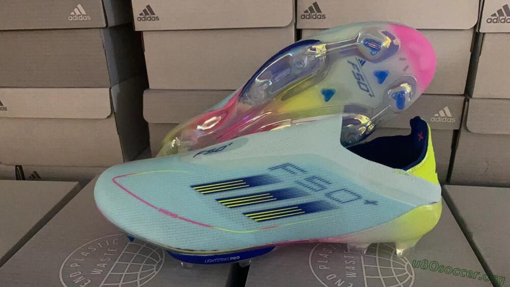 Adidas F50+ Lightstrike Elite Laceless FG Football Boots - Blue/Yellow/Pink