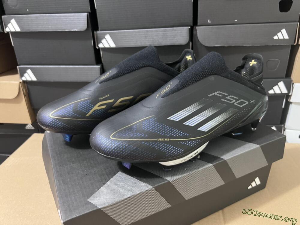 Adidas F50+ Lightstrike Pro Laceless FG Football Boots - Core Black/Iron Metallic/Gold Metallic